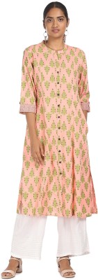 Karigari Women Floral Print Straight Kurta(Pink)