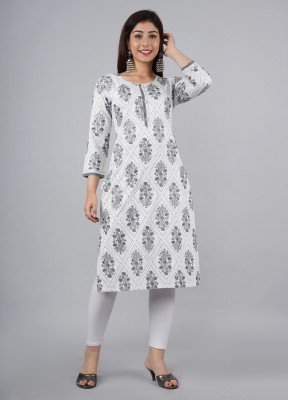 Chaukas Women Printed Straight Kurta(White)