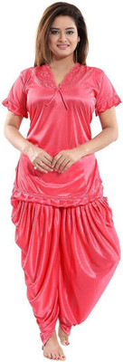 Gangomi Women Solid Pink Night Suit Set