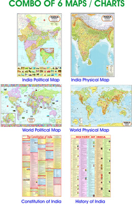 MAPS FOR UPSC ( SET OF 6 ) ENGLISH | INDIA & WORLD MAPS ENGLISH ( POLITICAL & PHYSICAL ) CONSTITUTION OF INDIA & HISTORY OF INDIA CHART | NON LAMINATED PAPER MAPS Paper Print(40 inch X 28 inch, Folded)