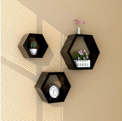 TechHark MDF (Medium Density Fiber) Wall Shelf(Number of Shelves - 3, Black)