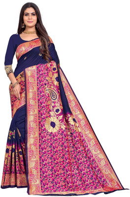 Vartul Enterprise Self Design Bollywood Jacquard Saree(Blue)