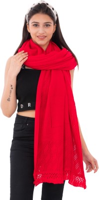 Indo Essence Wool Self Design, Woven Women Shawl(Red)