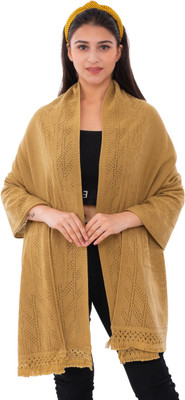 Indo Essence Wool Self Design, Woven Women Shawl(Beige)
