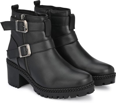 Delize mid heel ankle Boots For Women(Black)