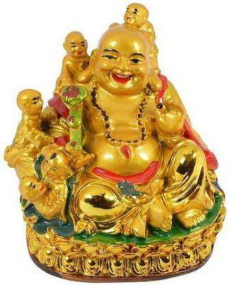 gandak Laughing Buddha with Children for Health Home/Shop/Office Decorative Showpiece  -  9 cm(Polyresin, Gold)