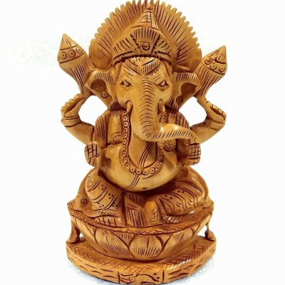 Khamma Ghanni Handicrafts Wooden Blessing Ganesha Idol for Pooja with attractable Design I Ganesh chaturthi Decoration I Ganesh Idol I Ganesha Statue I Home Temple Decoration Items I Diwali Decoration Decorative Showpiece  -  13 cm(Wood, Multicolor)