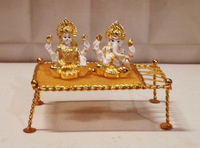 KSAGS laxmi ganesh idol sitting on khaat for gift Decorative Showpiece  -  8 cm(Metal, Gold)