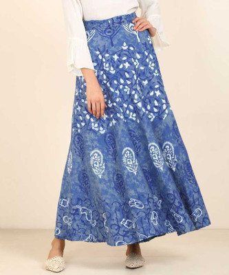 Matkewalaz Printed Women Wrap Around Blue Skirt