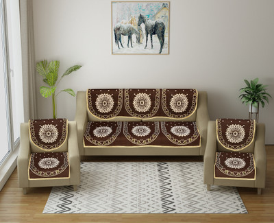 Multitex Cotton 3+2 Seater Sofa Floral Cover(Pack of 6 Brown)