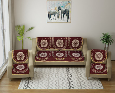 Multitex Cotton 3+2 Seater Sofa Floral Cover(Pack of 6 Maroon)