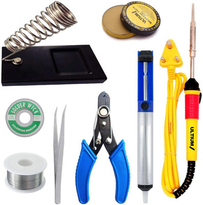araMarket 8 In 1 Soldering Iron Kit Set with Desoldering Pump, Electric 25W Soldering Iron and All Basic Soldering Accessories Kit (8 IN 1 PUMP) 25 W Simple(Round Tip)