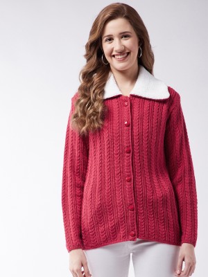 MODEVE Self Design Collared Neck Casual Women Red Sweater