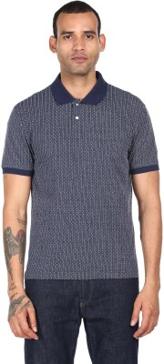 AD by Arvind Printed Men Polo Neck Dark Blue T-Shirt