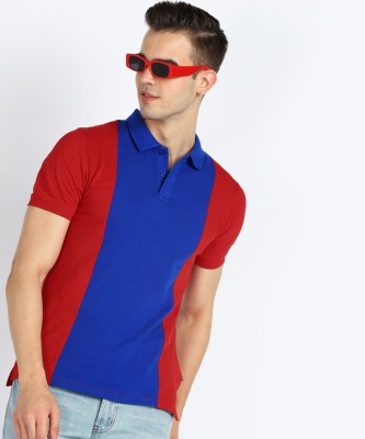 PARX Colorblock Men Polo Neck Red, Blue T-Shirt