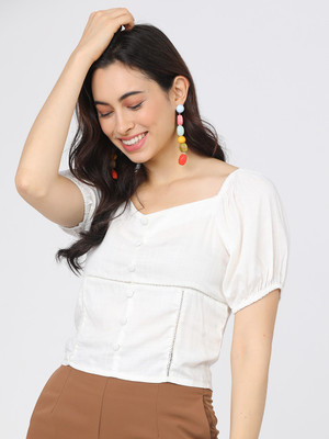 Tokyo Talkies Casual Solid Women White Top