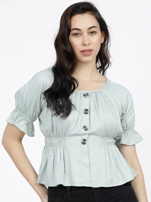Tokyo Talkies Casual Solid Women Green Top