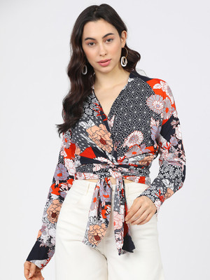 Tokyo Talkies Casual Printed Women Dark Blue Top