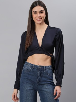 Cation Casual Solid Women Dark Blue Top