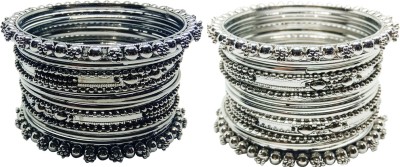 Chrishan Metal Black Silver Bangle Set(Pack of 2)