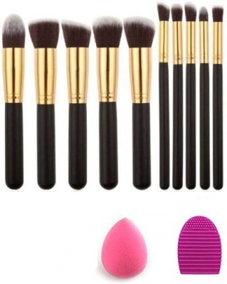 Lele Professional Makeup Brush set of 10 with Makeup Sponge Puff and Brush Cleaner Pad(Pack of 12)