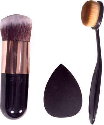 UniTale Professional Daily Essential 3 Pcs Exotic Black Soft Oval Brush Foundation Brush Wet And Dry Use Latex Free Puff Sponge Brush (3Style Brushes)(Pack of 2)