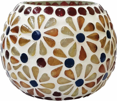 PeepalComm [Combo]Glass T-light Holder with 10 Pieces T-light Candle for All Events Glass, Ceramic Tealight Holder Set(Multicolor, Pack of 1)