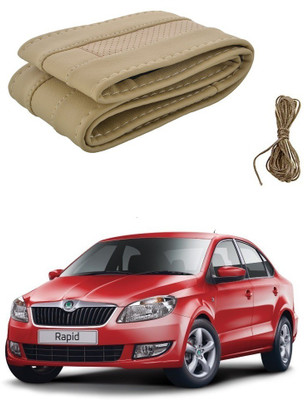 Auto Smart Look Hand Stiched Steering Cover For Skoda Rapid(Beige, Leatherite)