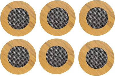 KiaraHome Round Wood Coaster Set(Pack of 6)