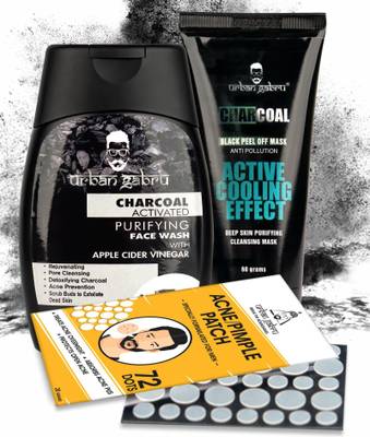 urbangabru Acne Pimple Patch - Invisible Facial Stickers cover, Pimple/Acne Absorbing Patch (Pimple Patch + Charcoal Face Wash + Peel Off Mask)