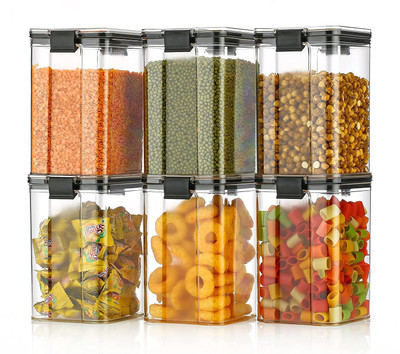 HAPPI Plastic Grocery Container  - 1200 ml(Pack of 6, Black)