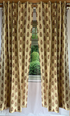 VIREO 214 cm (7 ft) Door Dupion Semi Transparent Curtain (Pack Of 2)(Beige, Printed)