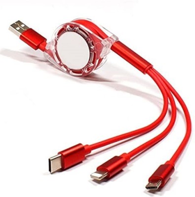 Wifton Micro USB Cable 1.2 m XI™-354-AQ-3in1 Retractable 3.0A Fast Charger Cord(Compatible with Mobile, Laptop, Tablet, Mp3, Gaming Device, Red, One Cable)