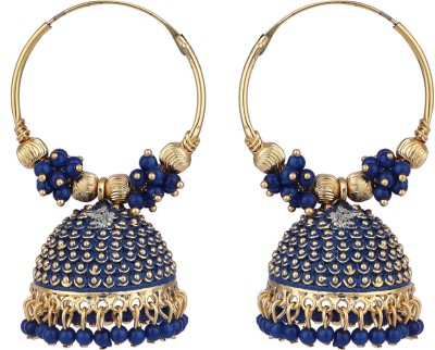 Styylo Jewels STYYLO JEWELS Traditional Gold Plated Enamelled Blue Jhumka And Hoop Baali Earring Pearl Brass Hoop Earring