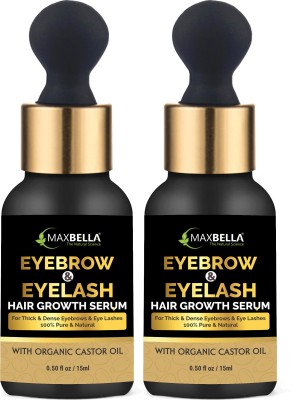 MaxBella Eyebrow & Eyelash Growth Serum with Castor, Onion Oil and Vitamin E | Grow Stronger, Fuller, Thicker, Regrowth | Eyebrow & Eyelash Enhancing Oil | 2 Pack of 15 ml(Black)