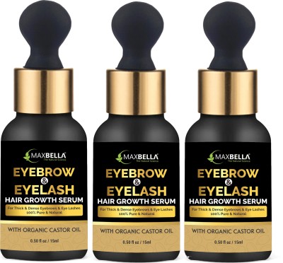 MaxBella Eyebrow & Eyelash Growth Serum with Castor, Onion Oil and Vitamin E | Grow Stronger, Fuller, Thicker, Regrowth | Eyebrow & Eyelash Enhancing Oil | 3 Pack of 15 ml(Black)