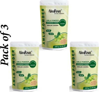 nankings Organic Amla Powder for Hair & Skin (Indian Gooseberry) Each 250gm Pack of 3(750 g)