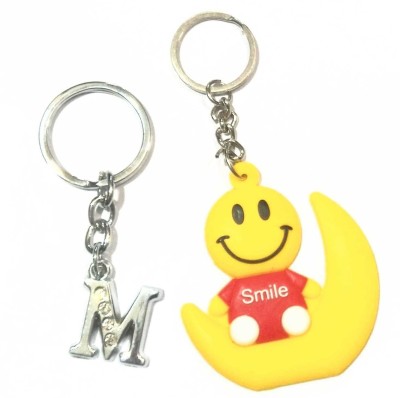 ROYALSHOP ALPHABET M LETTER AND SMILEY KEY RING KEY CHAIN FOR BOYS GIRLS MEN WOMEN FRIENDS CAR BIKE OFFICE BOYFRIEND GIRLFRIEND HUSBAND WIFE BIRTHDAY SET OF 2 Key Chain