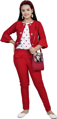 Giwea Girls Casual Top Jacket, Pant(Red)