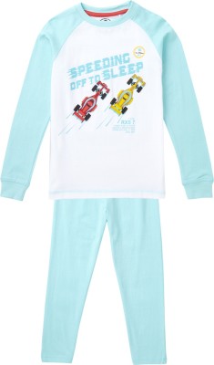 Cub McPaws Kids Nightwear Boys Printed, Solid Cotton Blend(Multicolor Pack of 1)