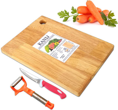 KANIJ Chopping Board and Knife + Peeler (Combo Pack) | Wooden Cutting Board With Utility Knife + Peeler For Vegetable Fruit Cheese Meat Fish Chopping Board Home Chef Kitchen Cooking Peeling Cutting Chopping Wooden Cutting Board With Utility Knife + Peeler - (Set of 3) Kitchen Tool Set(Cutting Board,