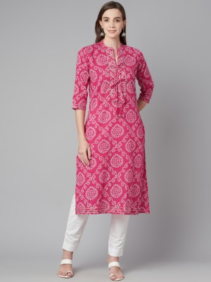 DIVENA Women Printed Straight Kurta(Pink)