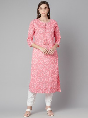 DIVENA Women Printed Straight Kurta(Pink)