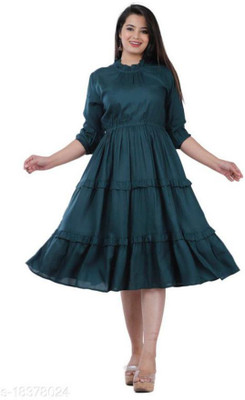 MACHLA Women Solid Anarkali Kurta(Dark Blue)