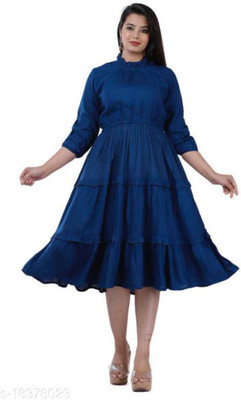 MACHLA Women Solid Anarkali Kurta(Blue)