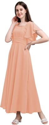 Marziyaa Women Fit and Flare Orange Dress