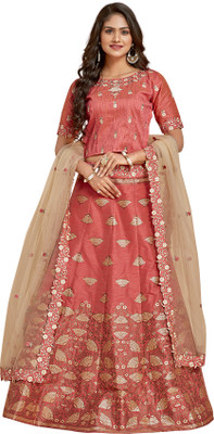 MIMOSA Embroidered Semi Stitched Lehenga Choli(Pink)