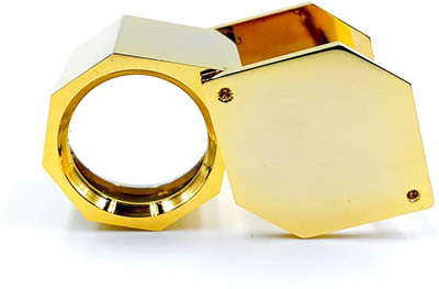 fozti Jewellers Eye Loupe 21mm 10x Golden Plated Hexagon Lens Magnifying Triplet Glass Folding Pocket Size Hand-Held Portable for Jewellery, Diamond/Gemstone Graders, Watchmaker & General Magnifier 10 X Eye Loupe(Golden)