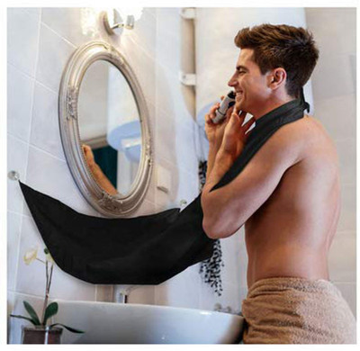 kirfiz Beard Bib Hair Catcher | Beard Trimmings Catcher and Grooming Apron | Comes with 4 suction hooks |Black Makeup Apron || Beard Bib & Beard Comb Shaper Hair Clippings Catcher and Grooming Apron Beard Shaving Catcher Apron with Suction Cups,Beard Shaving Apron for Men Home Bathroom Makeup Apron