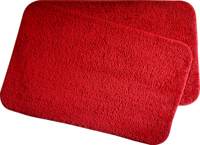 PROLOOM Microfiber Door Mat(Red, Medium, Pack of 2)